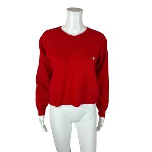 Vintage 90s Angora Sweater Womens Large Red Wool Crewneck Bust Pocket Cropped Pu